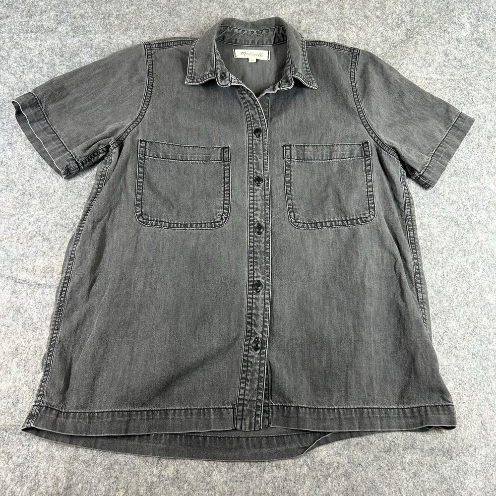 Madewell Denim Short-Sleeve Button-Up Shirt in Lunar Wash Womens XS 100% Cotton